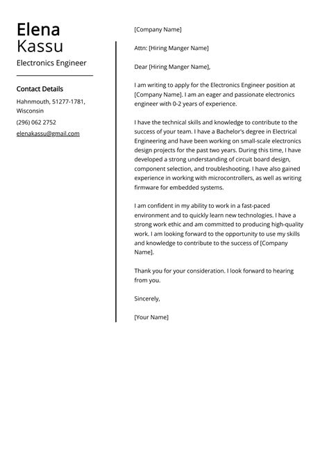 Electronics Engineer Cover Letter Examples & Writing Tips.
